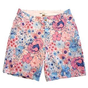 Lilly Pulitzer Floral Print Shorts Size 8 In All Her Glory Print Pink Blue White